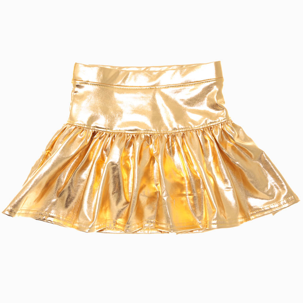 Slick Metallic Gathered Skort, Gold