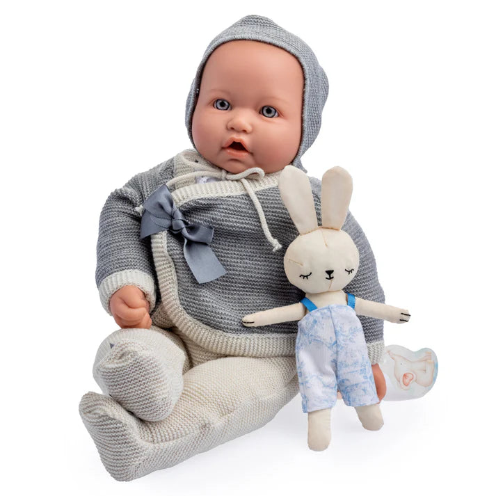 La Baby Soft Body Weighted Doll, Grey Outfit