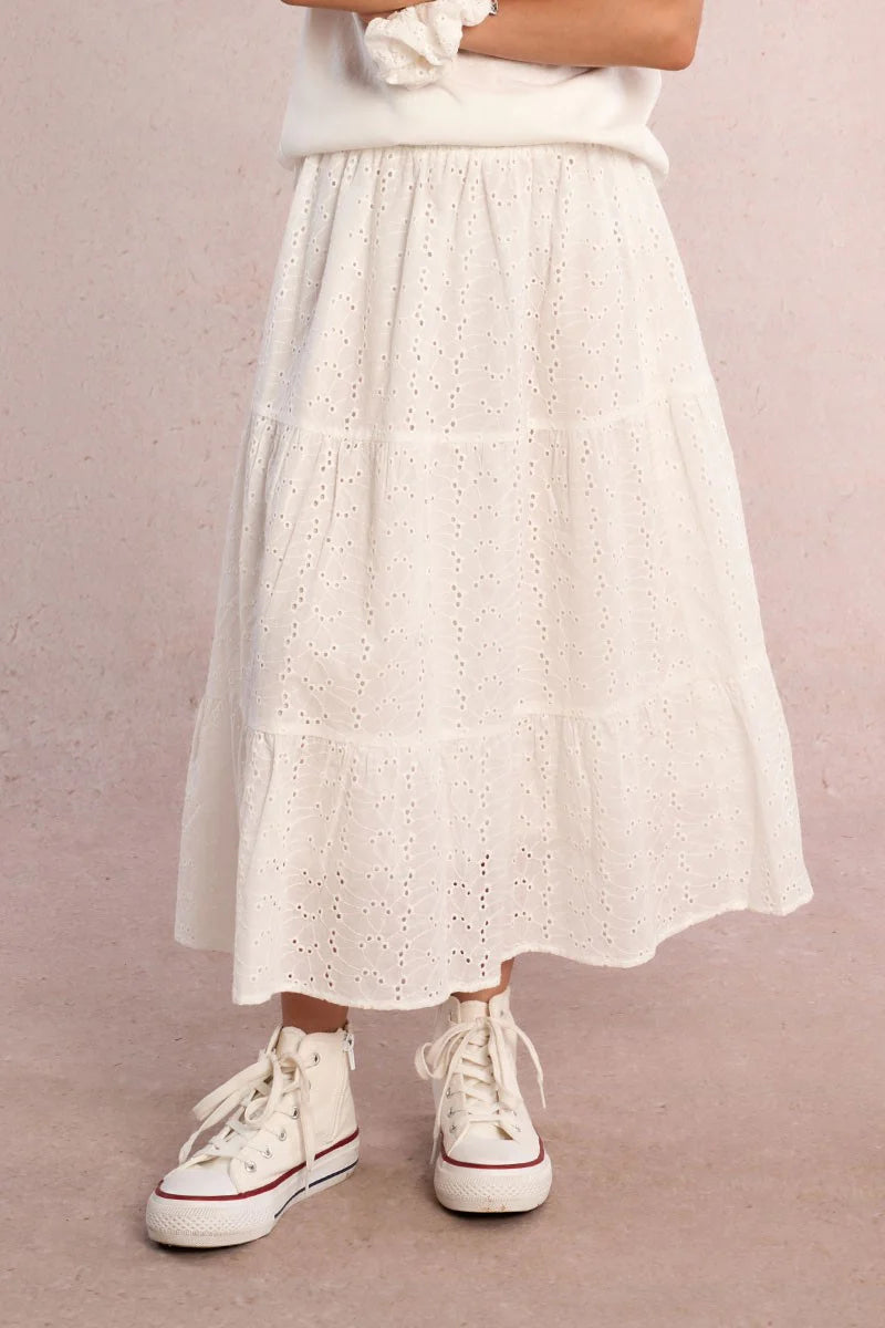 Eyelet Maxi Skirt, White