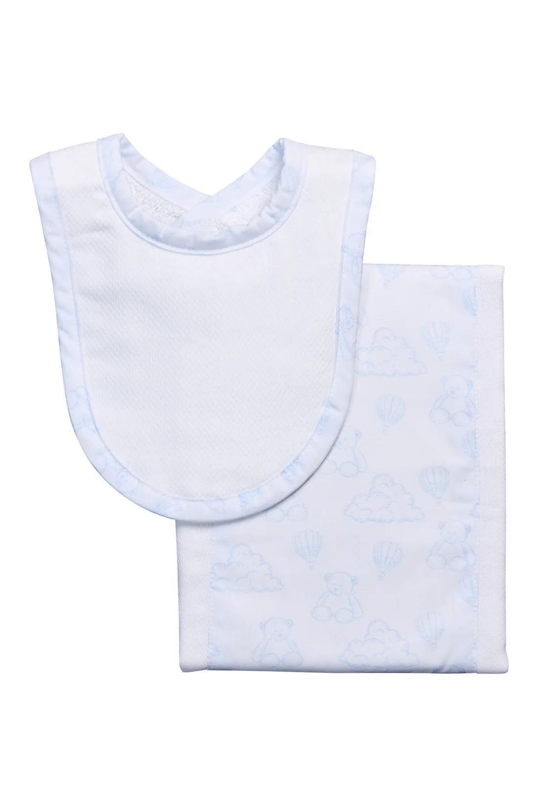 Teddy Bear Print Drooler Bib & Burp Set, Blue