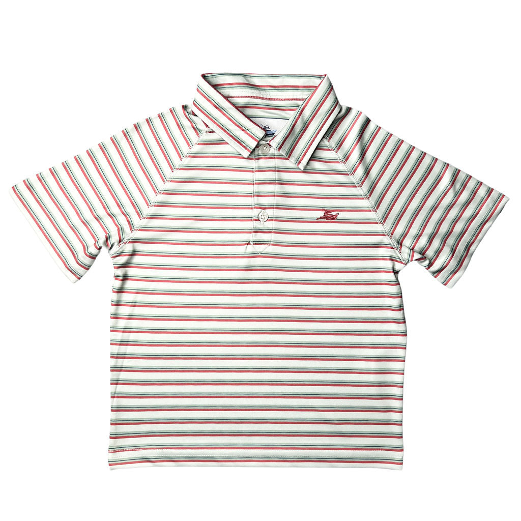 Boys SS Stripe Polo, Washed Red/Green