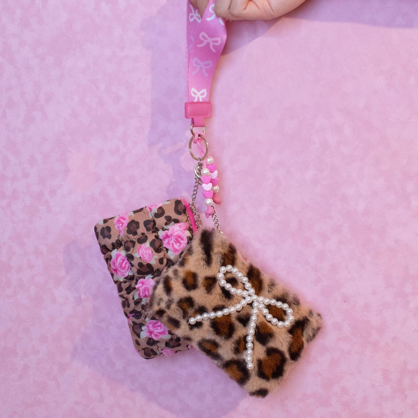 Quilted Scrunchies Leopard 3 Piece Coin Purse Keychain Set