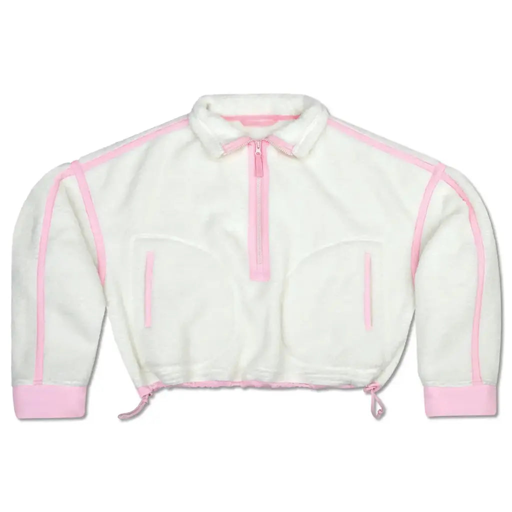 1/2 Zip Sherpa Pullover, Cream/Pink