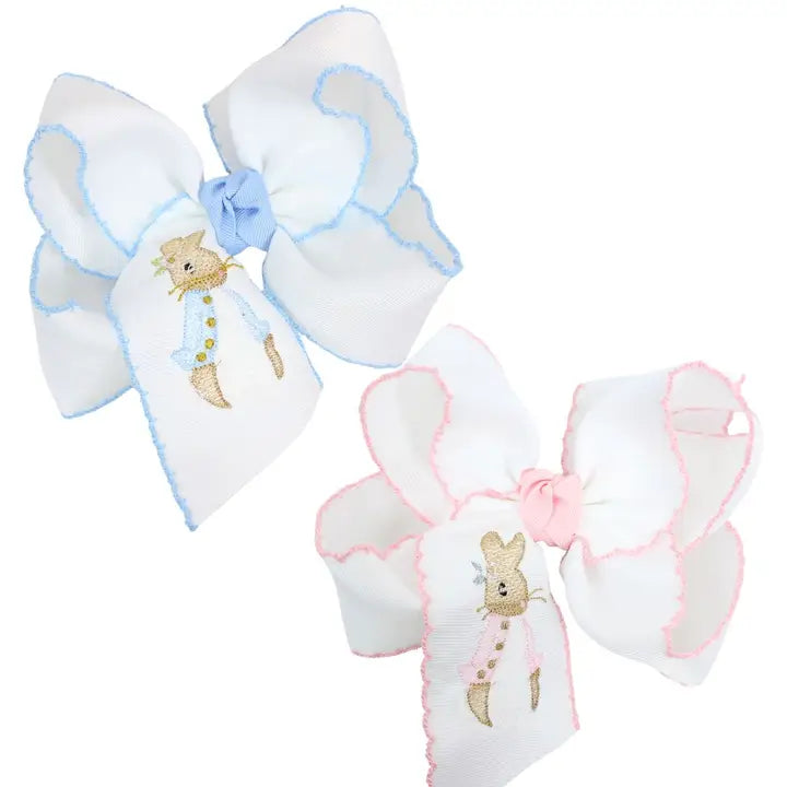 Petunia Rabbit Embroidered Bow w/Crochet Edge (2 colors)