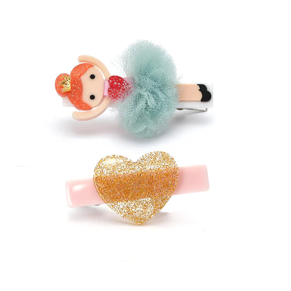 Ballerina Glitter Heart Tutu Hair Clips (2 colors)
