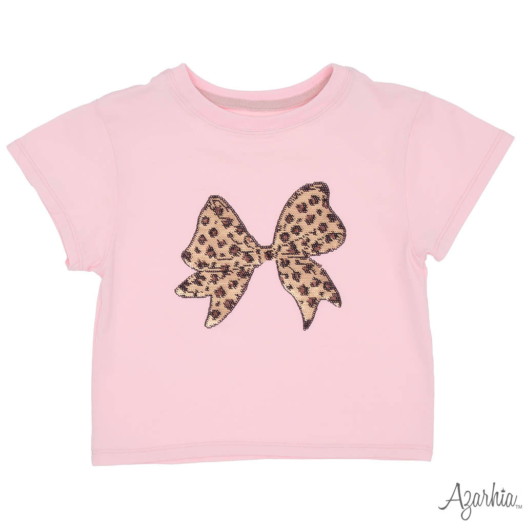 Sequin Leopard Bow Tee, Pink