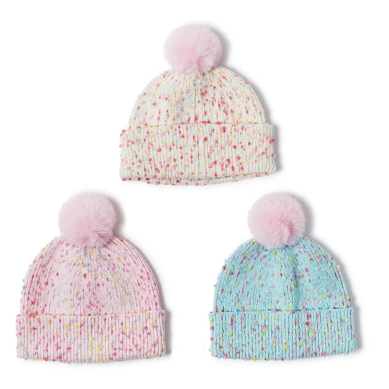 Sprinkles Hat w/Faux Fur PomPom (3 colors)