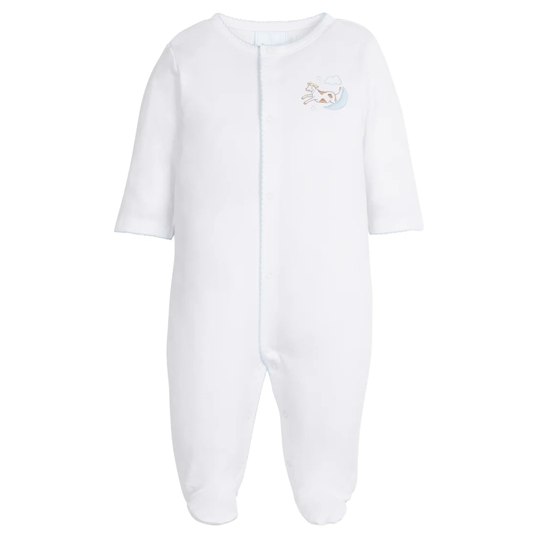 Blue Cow Over The Moon Embroidered Footie
