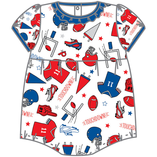 Touchdown Printed S/S Girl Bubble in Royal/Red