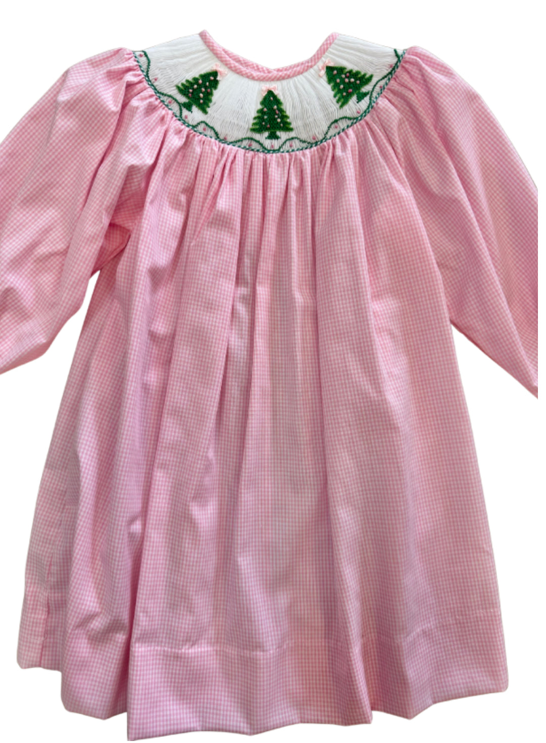 Christmas Tree Smocked Collared Dress, Pink