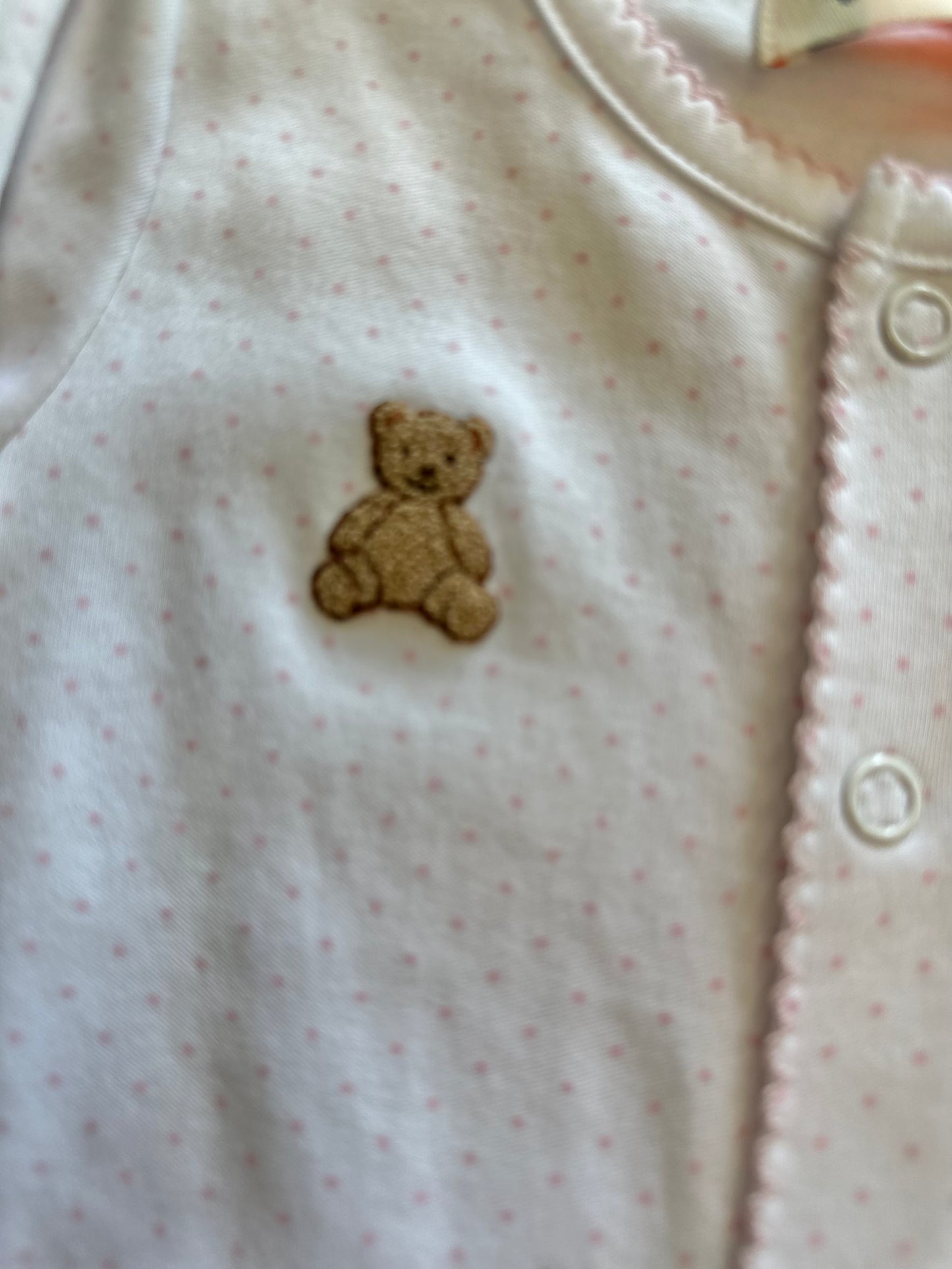 Embroidered Teddy Bear Footie, Pink Dots