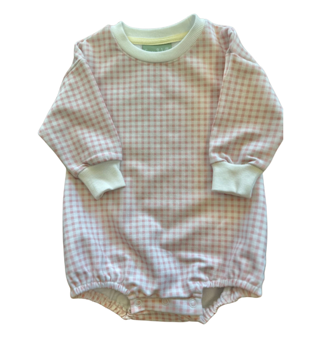 Pink Gingham Knit LS Bubble