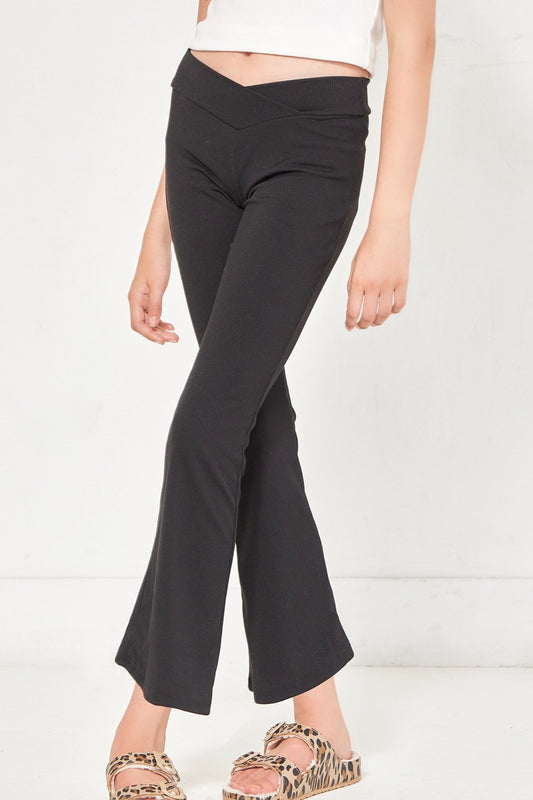Crossover Waist Ribbed Flare Pant, Black
