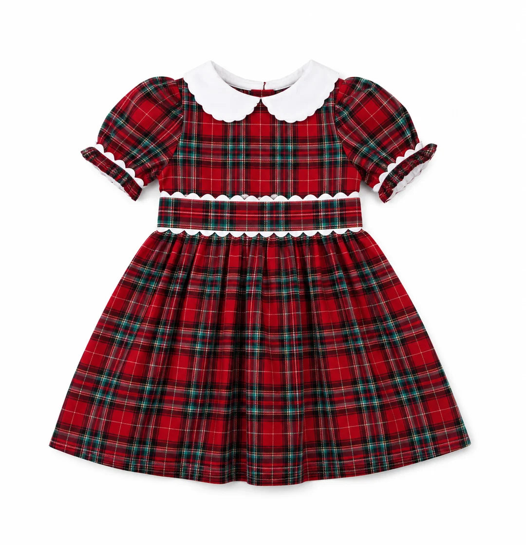 Mila Red Plaid Scalloped Peter Pan Collar Waist Dress