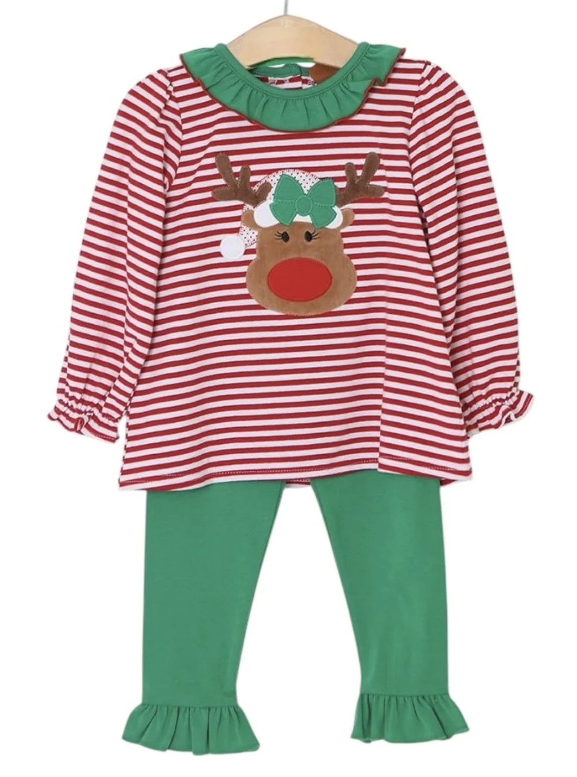 Reindeer Appliqué Ruffle Pant Set
