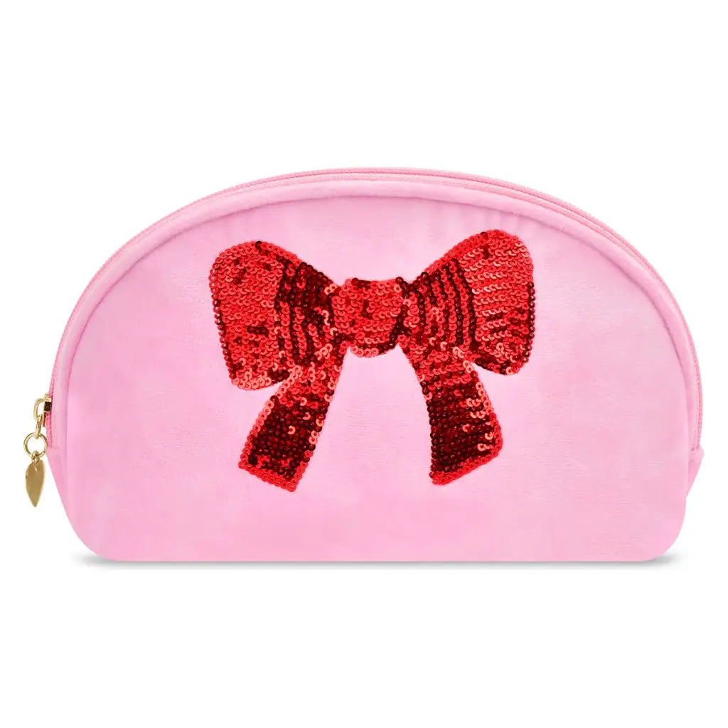 Red Sequins Bow Oval Cosmetic Bag