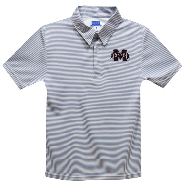 Mississippi State Stripe Performance Polo, Grey