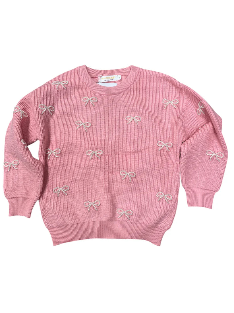 Pearl Bows Sweater, Pink