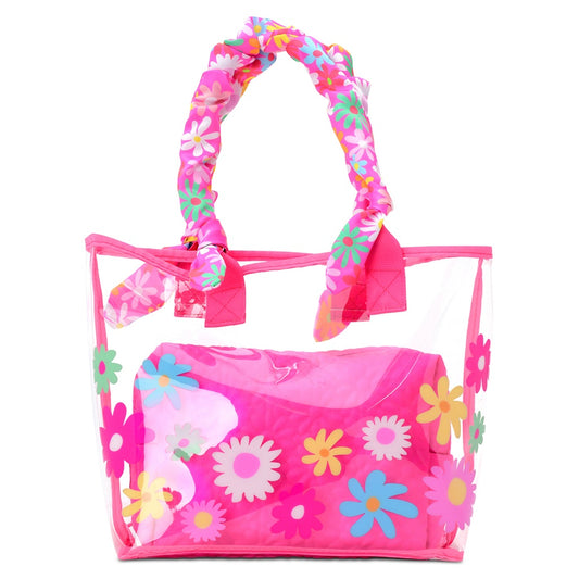 Puffy Flowers 2pc Set Clear Tote & Cosmetic