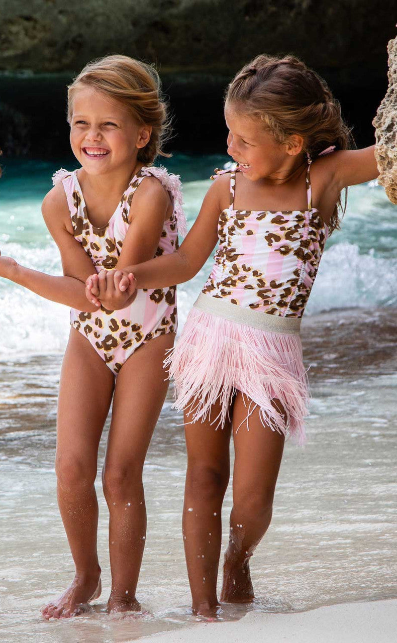 Metallic Leopard 1pc Swim & Fringe Skirt