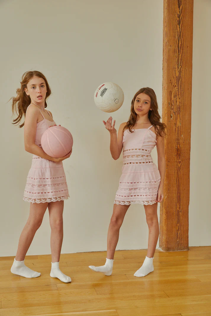 Isabella Pink Heart Bow Lace Dress