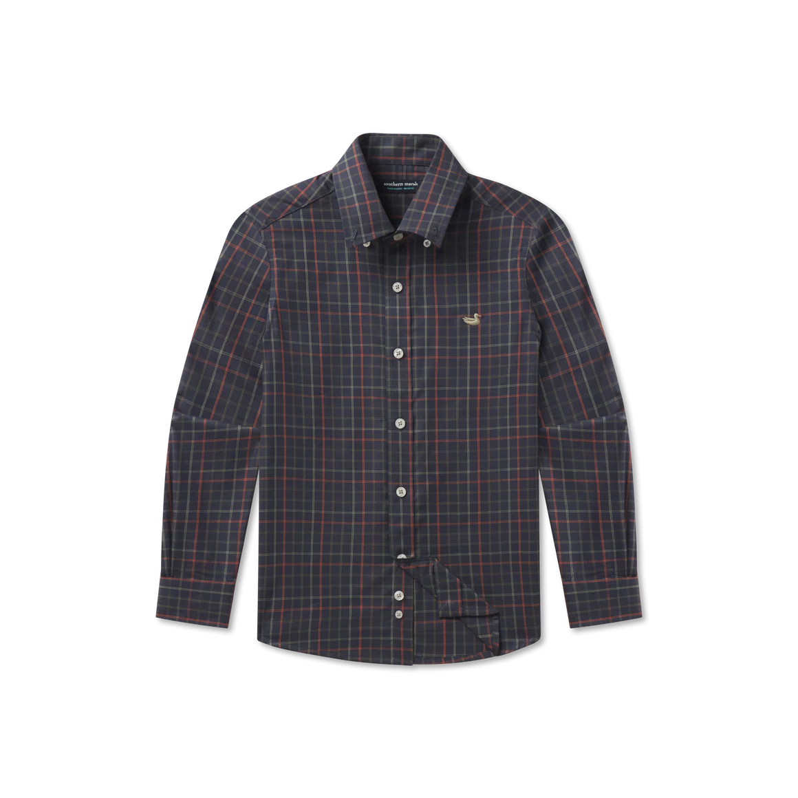 Boys Chateau Windowpane Dress Shirt, Navy/Dark Olive