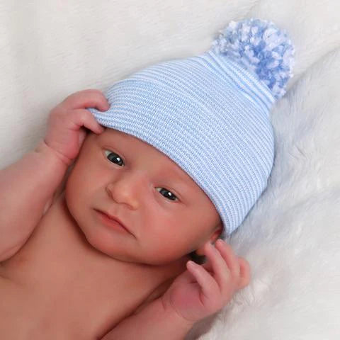 ILYBEAN Striped Blue/White with Pom Hat