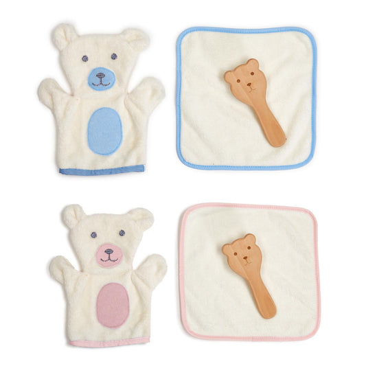 Bear Bath Time Gift Set: Wash Mitt, Wash Cloth & Hair Brush (2 options)