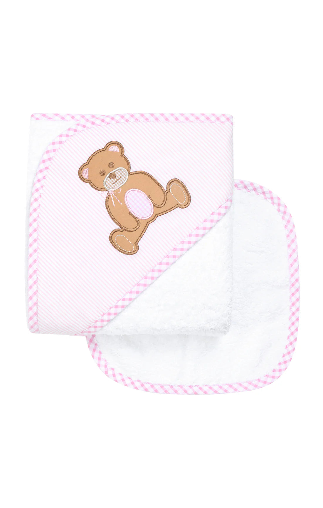Teddy Bear Baby Hooded Towel & Washcloth Set, Pink