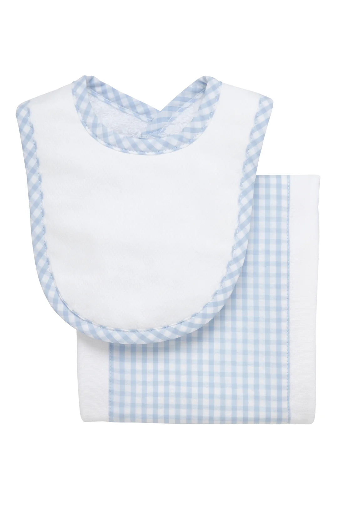 Big Check Drooler Bib & Burp Set, Blue