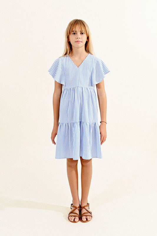 Woven Dress, Blue Ticking Stripe
