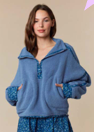 Floral Printed Piping Sherpa Jacket, Blue