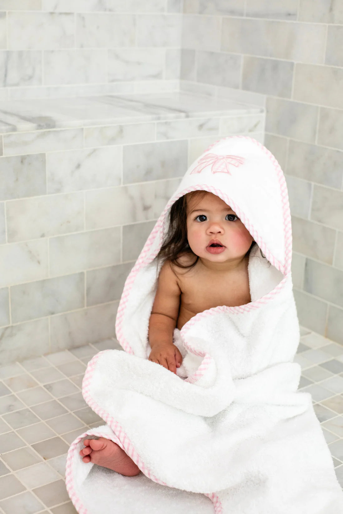 Bow Baby Hooded Towel & Washcloth Set, PInk