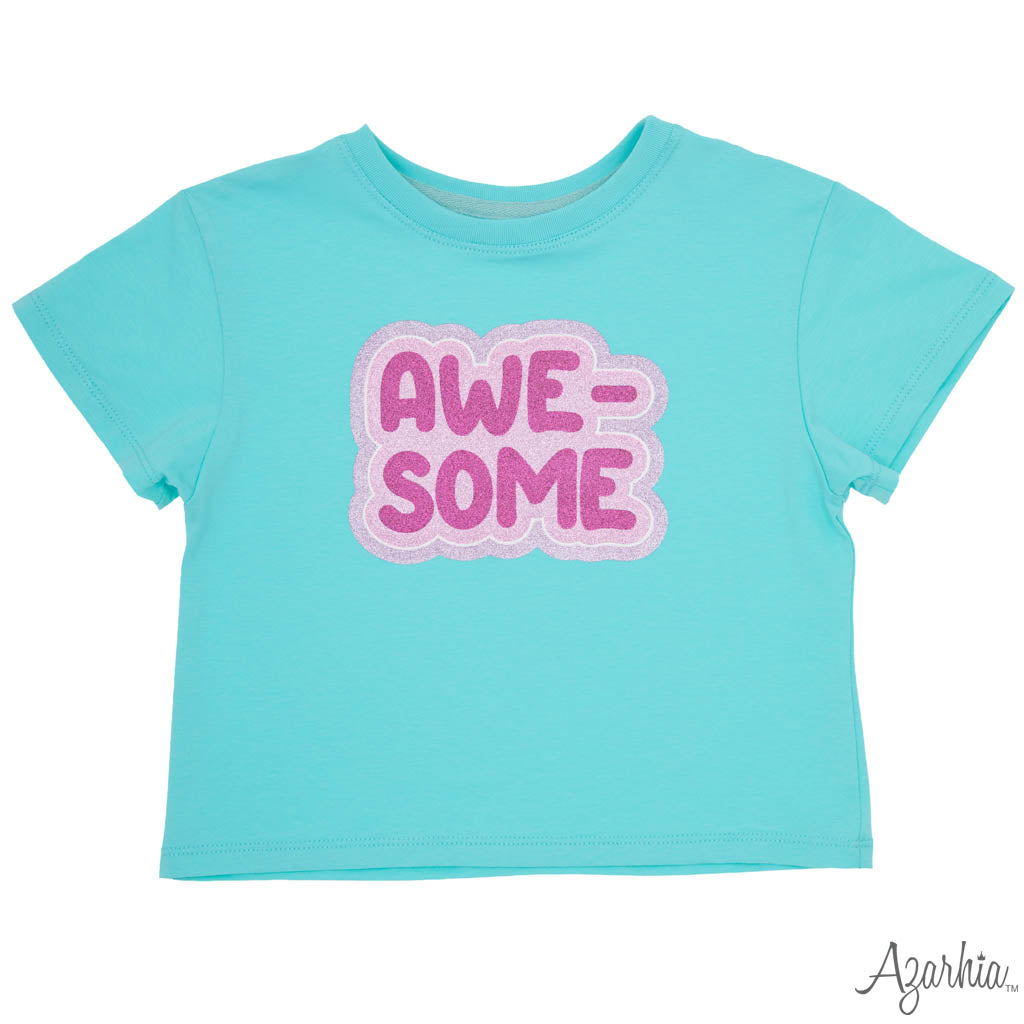 Awesome Glitter Print Seafoam Boxy Tee
