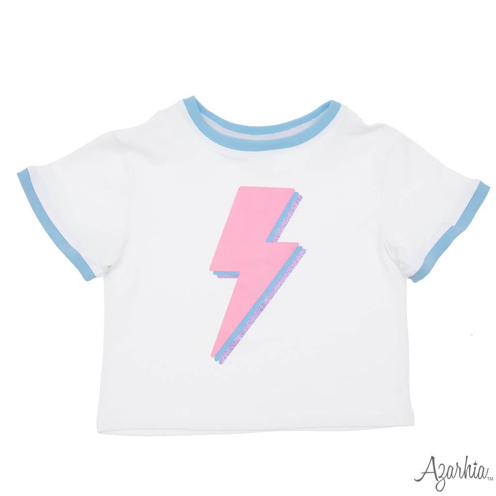 Pink Lightning Bolt Ringer Tee, White