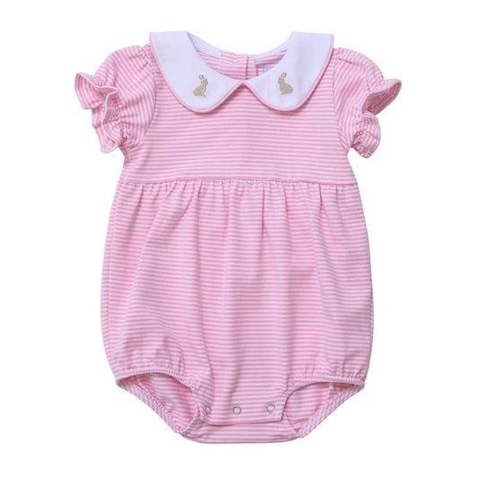 Bunny Embroidered Collared Bubble, Pink