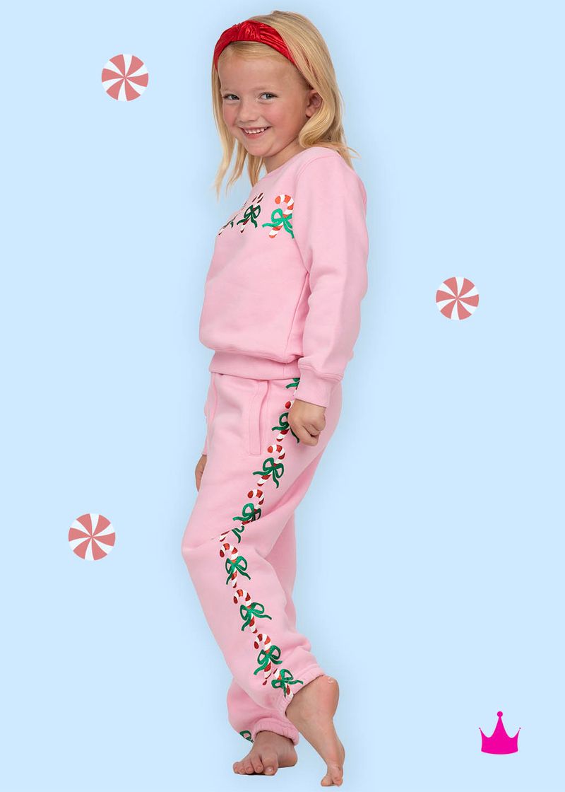 Holiday Glitter Candy Cane Jogger Set, Pink