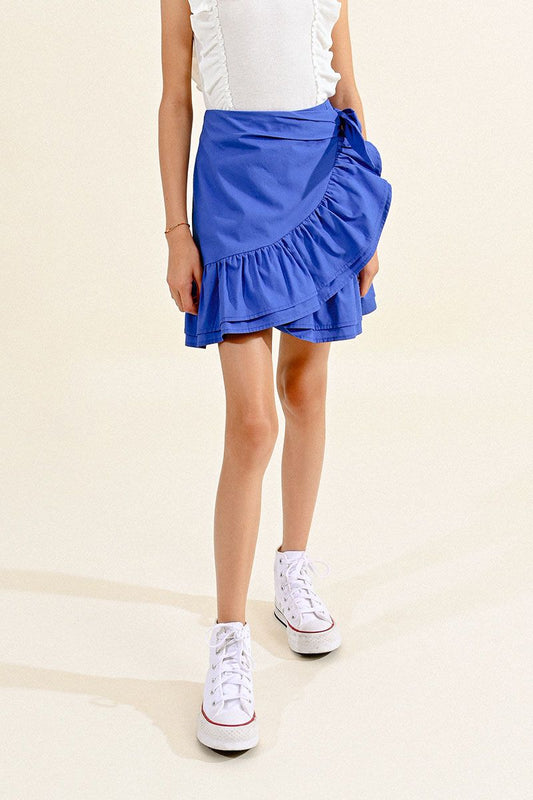 Woven Skirt W/ Ruffle, Electric Blue