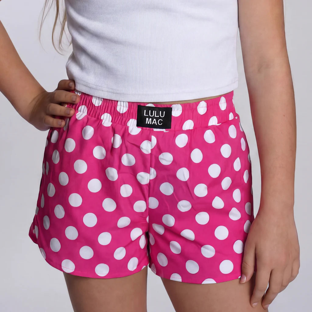 Kids LULU MAC Polka Dot Shorts, Hot Pink