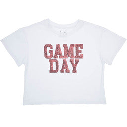 Sequin "Game Day" Boxy Tee, Maroon