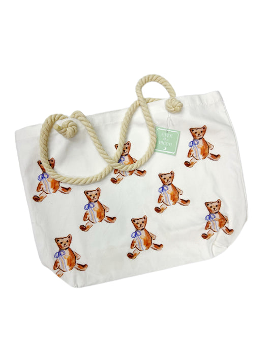 Teddy Bear Canvas Tote, (Blue or Pink)