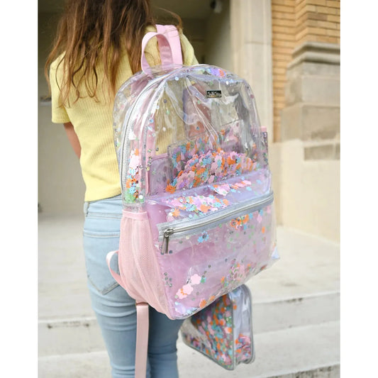 Flower Confetti LARGE Clear Backpack