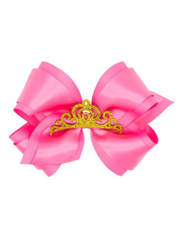 Sml King Grosgrain Bow w/Satin Overlay and Glitter Crown