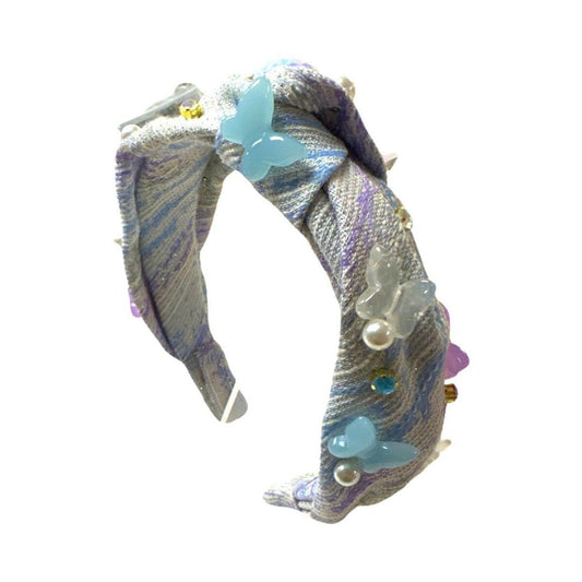 Linen Knot Headband w/3D Butterfly & Pearls (3 colors)