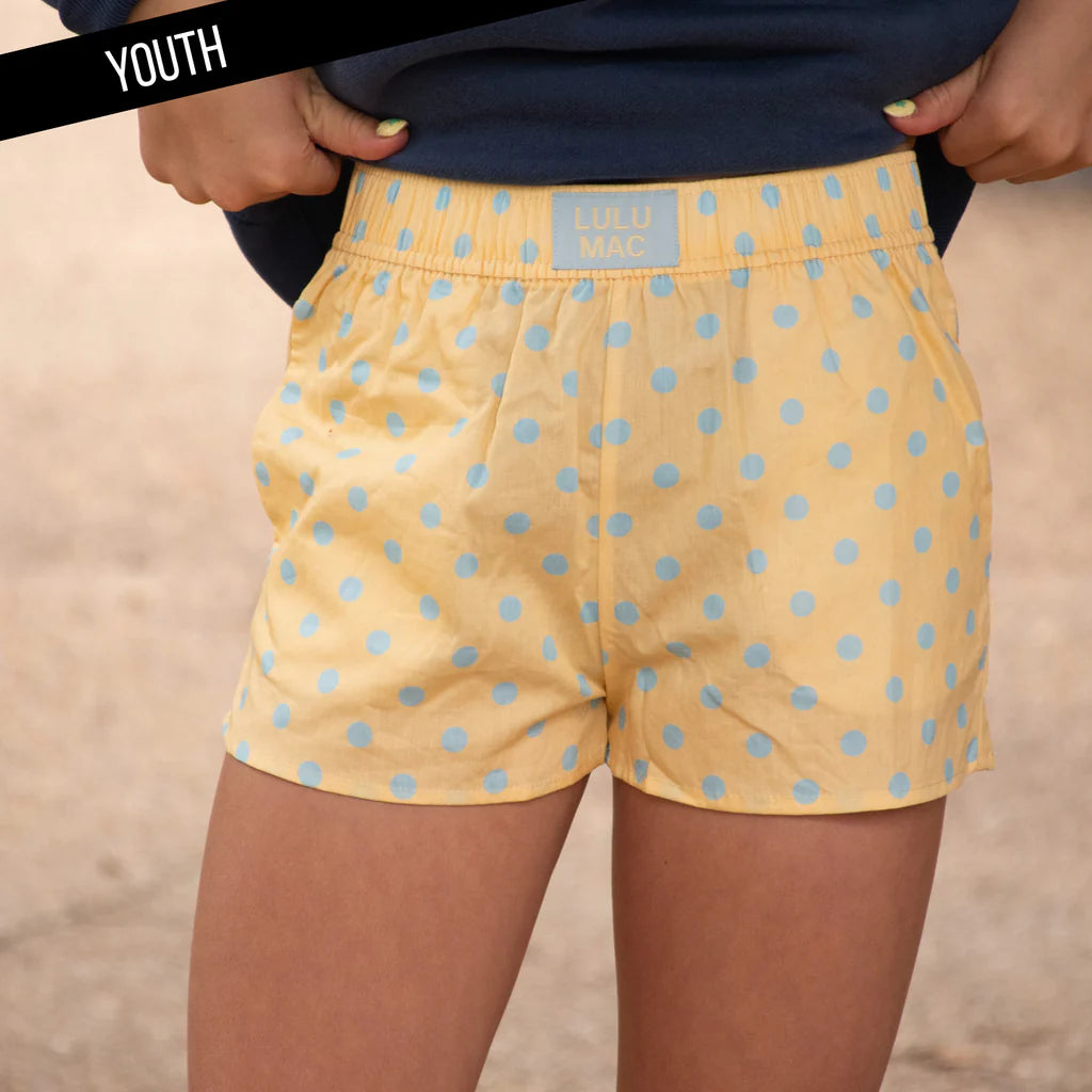 Kids LULU MAC Polka Dot Shorts, Butter Yellow