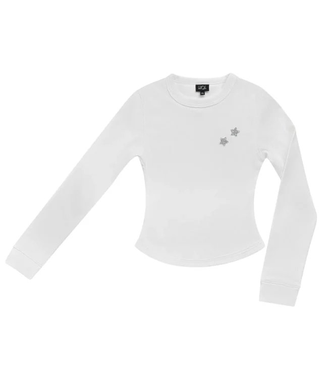 Long Sleeve Star Cotton Rib Top, White
