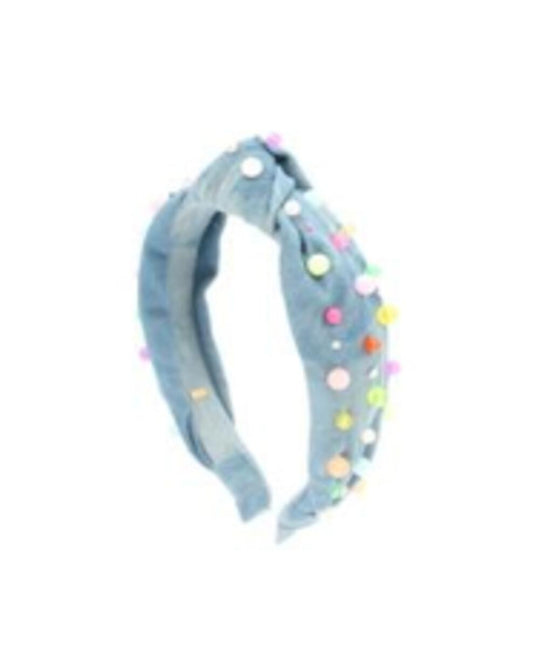 Multicolored Pearl Denim Headband