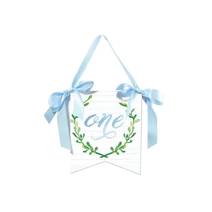 "One" Birthday Hanger with Laurel Wreath - Blue
