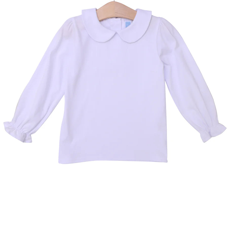 Girl's Peter Pan Collar LS Shirt, White