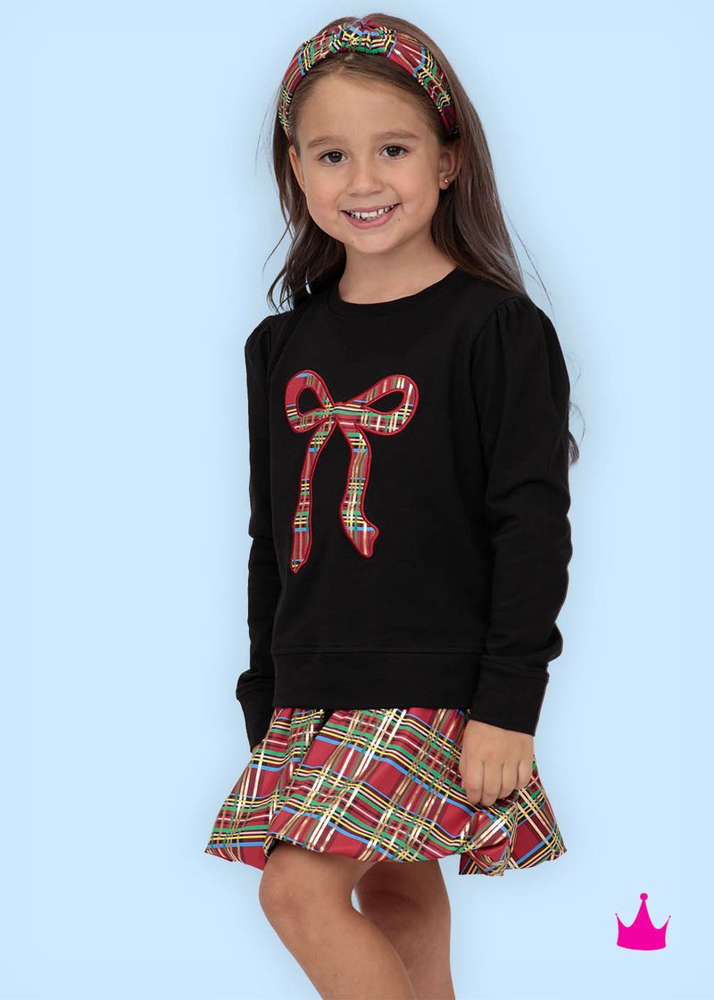 Christmas Plaid Bow Top, Black